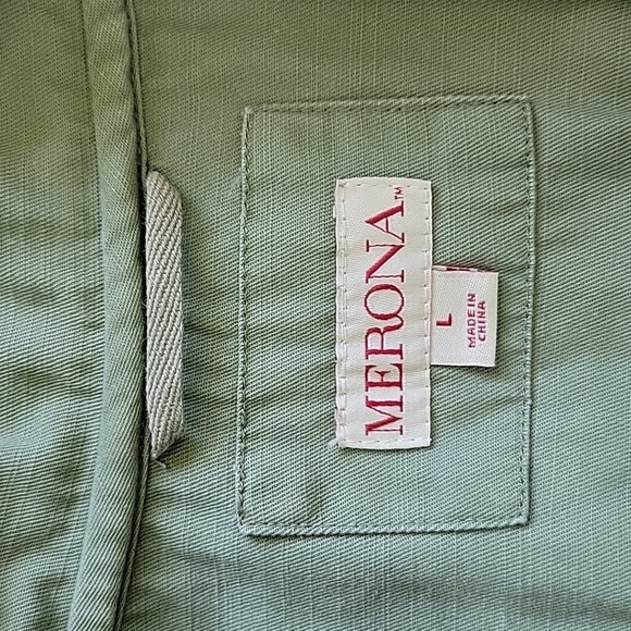 MERONA Army Green Utility Cargo Vest size Large Pockets Drawstring - Picture 14 of 17